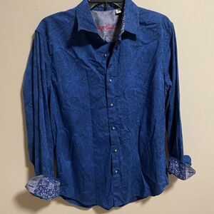 ROBERT GRAHAM Salisbury Damask Button Down Fit Flip Cuff Button Down- Size M